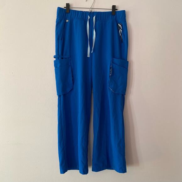 FIGS Women size Medium Tema Performance Wide Leg Scrub Pants Royal Blue Feather - Picture 1 of 9